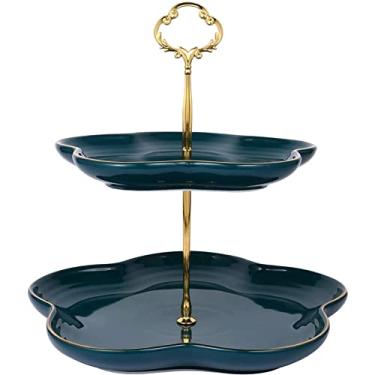 Imagem de Cesta de frutas de cerâmica de 2 camadas, suporte de exibição de comida de frutas, para casamento, sobremesa, cupcake, suporte de frutas, bandeja de servir para festa de chá