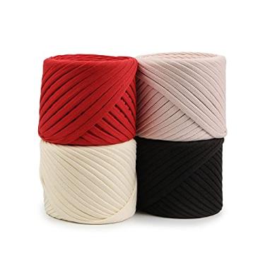 Imagem de Conjunto de fios de camiseta Fettuccini Zpagetti - 4 bolas no total de 218 jardas - Kit de fios de camiseta para crochê - fio de fita 100% algodão - bola de fio de tricô - fio T orgânico - conjunto de
