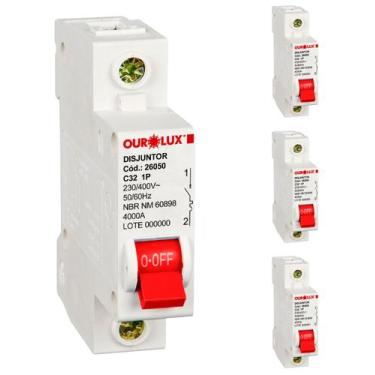 Imagem de 3 Disjuntor Ourolux Unipolar Curva C 32a Inmetro Termomagnético