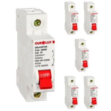 Imagem de 5 Disjuntor Ourolux Unipolar Curva C 32a Inmetro Termomagnético