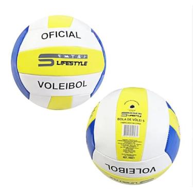 Imagem de Bola de Vôlei Oficial, Tamanho Regulamentar, para Praia e Quadra, Azul, Amarelo e Branco