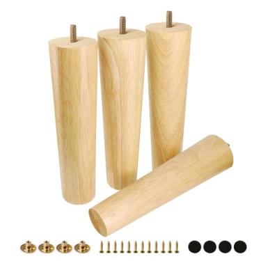 Imagem de FoDau770 Pernas de móveis de madeira de borracha, 23 cm, pés de madeira afunilados retos de meados do século, conjunto de 4, peças de reposição para pés de móveis UNC de 5/40.6 cm para armário, sofá