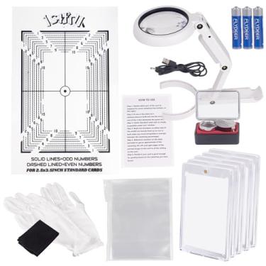 Imagem de JstFrU Kit de classificação de cartões esportivos, conjunto de ferramentas de centralização de classificação, luminária de mesa com ampliação de LED, lupa de ampliação de alta intensidade, pano de