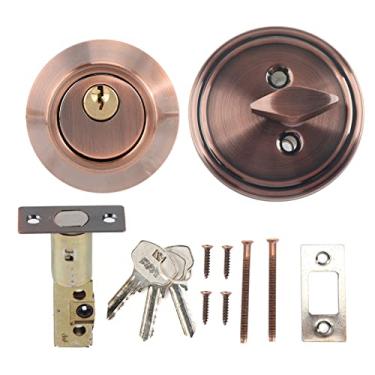 Imagem de Segurança de cilindro de aço inoxidável Anti -roubo trava da porta do quarto com chaves trava de segurança residencial durável para portas de madeira maciça ou portas de madeira (Cor antiga vermelha)