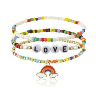Imagem de Firopia Pulseira de contas arco-íris orgulho | Rainbow Love Wins Trans Pulseiras Rainbow Jewelry | Pulseira trançada de nylon arco-íris para homens mulheres adolescentes suprimentos | Material de