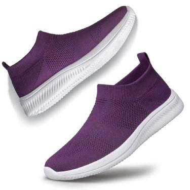 Imagem de vibdiv Tênis de caminhada feminino, casual, leve, confortável, respirável, sem fecho, Zapatillas de Mujer, Roxa, 40
