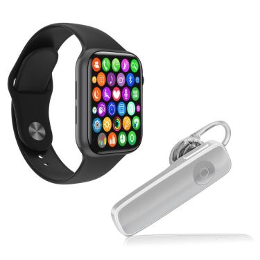 Imagem de Kit 1 Smartwatch Preto Pulseira + Fone Estéreo Branco