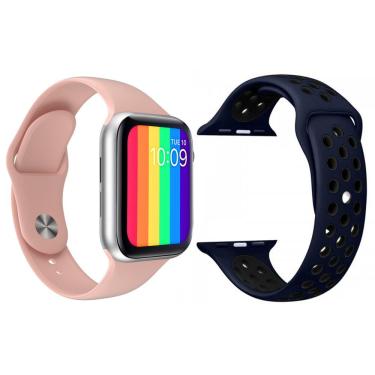 Imagem de Kit 1 Smartwatch Rosa + 1 Pulseira Extra Sport Azul E Preto