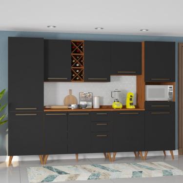 Imagem de Armário De Cozinha Completa Com Adega 10 Portas 4 Gavetas Favorita Preto/nature Preto Naturale