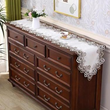 Imagem de Caminho de Mesa Trilho Kasilar Premium Barrado Guipir 40x2.20cm - Kasi