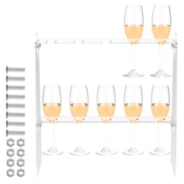 Imagem de bigjvbfv Suporte para flauta de champanhe de 2 níveis, suporte de acrílico para flauta de champanhe com 10 compartimentos, suporte de exibição suspenso para taça de vinho, suporte de vidro de