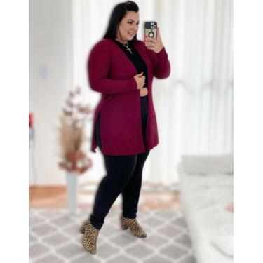 Imagem de Cardigan Colete Plus Size Maxi Longo Manga Longa Para Gordinhas - Wild