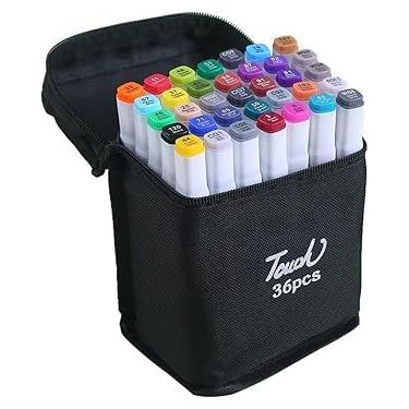 Imagem de Kit Caneta Colorida Ponta Dupla com Estojo – 24, 36, 80 ou 120 Peças (Corpo Preto ou Branco) (36)