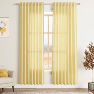 Imagem de Cortinas de linho amarelo de 203 cm de comprimento para quarto, filtro de luz traseira, privacidade, cortinas amarelas transparentes, decoração costeira, moderna, casa de fazenda, cortina de gaze