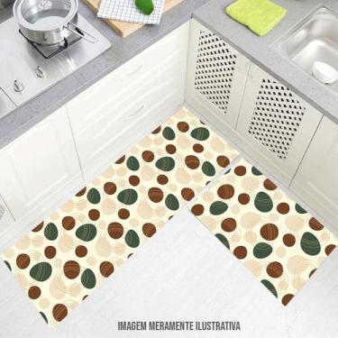 Imagem de kit cozinha passadeira 140x40cm e tapete verde bege bege 60x40cm - Del