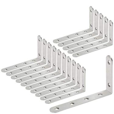 Imagem de Luomorgo 16 suportes de L para prateleiras de aço inoxidável pesado em forma de L suporte de suporte de canto decorativo junta de ângulo direito suporte para pendurar na parede com parafusos, 12,7 cm x 7,62 cm, prata
