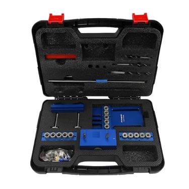 Imagem de SINOCMP Kit de gabarito de cavilha com 5 mangas de perfuração (6/8/10 mm) gabarito de cavilha de liga de alumínio para marcenaria de precisão ajustável (azul)