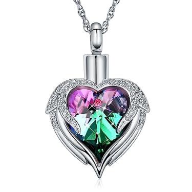 Imagem de shajwo Joias de cremação Colar de urna de coração com asa de anjo para cinzas para mulheres pingente de cinzas de animais de estimação humano memorial, Aço inoxidável