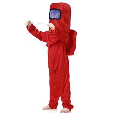 Imagem de Noucher Kids Astronaut Costume Game Space Suit Red Jumpsuit Halloween Backpack Cosplay Costumes for Boys Kids Girls Aged 3-10(Tag S(3-4T), Red)