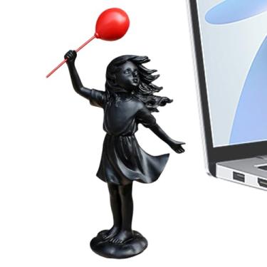 Imagem de Figuras Decorativas Para Jardim | Estatuetas De Meninas Para Exterior - Arte Em Resina Ornamento Resistente às Intempéries Segurando Um Balão Para Sala De Estar Relvado Parque Criado Mudo Terraço