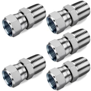Imagem de Acessórios adaptadores de mangueira hidráulica reta, 6505-04-04 1/10.2 cm macho (1/10.2 cm-18NPTF) × 1/10.2 cm fêmea JIC 37° conectores giratórios (7/40.6 cm-20UNF) x pacote com 5