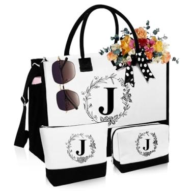 Imagem de Bolsas de presentes personalizadas para mulheres, sacola de lona inicial, bolsa de maquiagem, bolsa de praia com monograma para mãe, filha, irmã, amigas, professora, presentes de casamento para dama