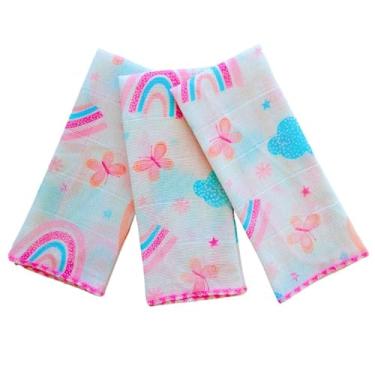 Imagem de Paninho de Boca Pano Fralda Enxoval Maternidade Higiene Macio 100% Algodão 3 un Menina e Menino (Nuvem Rosa 2)