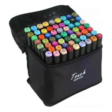 Imagem de Estojo Canetinha 60 Cores Ponta Dupla para Colorir Kit Canetas Marcador Touch Permanente Duas Pontas para Desenho Profissional e Escolar Premium