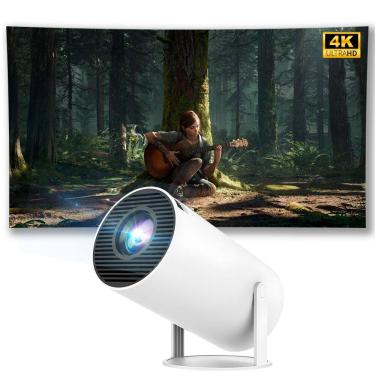 Imagem de Mini Projetor Portatil, WiFi 6, Bluetooth 5.2, Android 11, 2.500 Lumens, LED 4K FHD, HY300 Pro - Branco