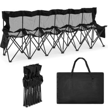 Imagem de Kigley Banco esportivo portátil dobrável de 6 lugares com assento e encosto de malha, banco de equipe esportiva preto para laterais de futebol, bagagem, eventos de acampamento 250 cm C 81 cm A 40 cm L