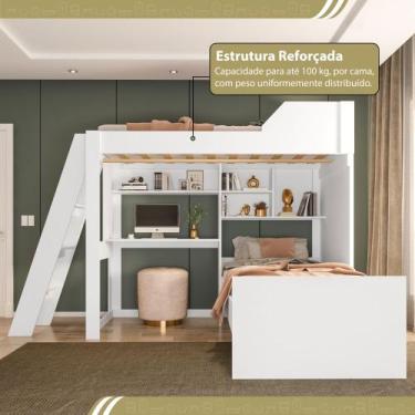 Imagem de Beliche Multifuncional Solteiro com Escrivaninha Vivace Branco - PIPPA