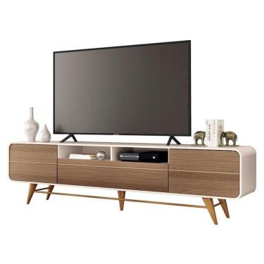 Imagem de Rack Bancada Para Sala época Off White Castanho – Hb Móveis