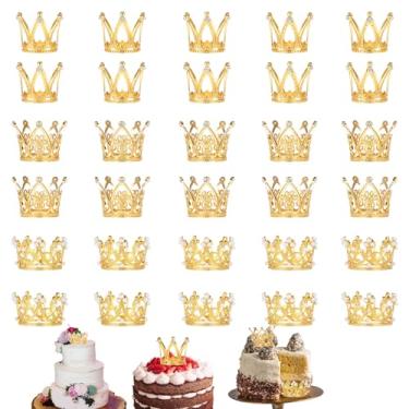 Imagem de Dimeho Crown Cake Topper, 30 Pcs Mini Queen Gold Crown 3 Style Pearl Crystal Vintage Small Princess Headpiece Cake Decor for Women Lady Girl Bridal Wedding Baby Shower Party