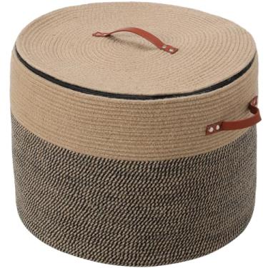 Imagem de Cesta extra grande de armazenamento de corda de algodão com tampa e zíper, cesto de roupa suja versátil e cesto de pano para roupas, toalhas, cobertores, organização de sala de estar (juta, 51 x 38 cm