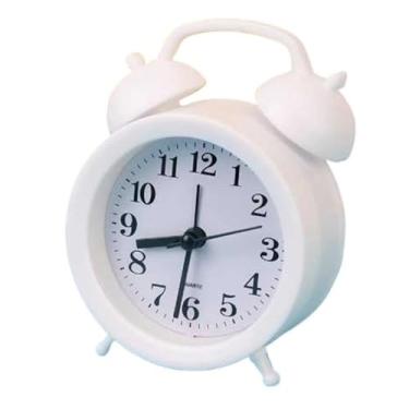 Imagem de Despertadores Relógio analógico despertador redondo bonito relógios de mesa para decoração de mesa para sala de estar quarto escritório escola presente bateria operado fácil de definir alarme Relógio