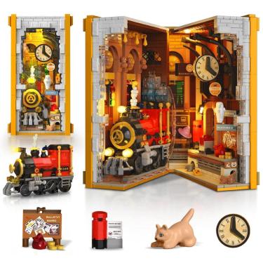 Imagem de Conjunto de construção HOGOKIDS Magic Train Station Book Nook com luz