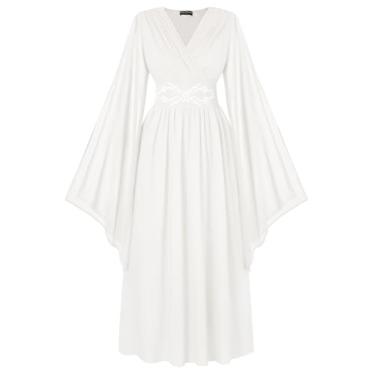 Imagem de Scarlet Darkness Renaissance Costume Women Fairy Dress V Neck Split Bell Sleeve Long Dress with Pockets