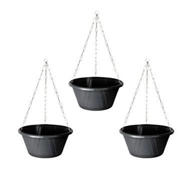 Imagem de Kit 3 Vaso Cuia Nobre de Plástico Completo 01 Preto Nutriplan Com Prato e Corrente Decorativo Para Plantas Pendentes - Samambaia Avenca Jiboia