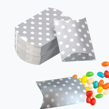 Imagem de icyhey 40 caixas de presente de travesseiro com janelas, mini caixa de embalagem de papel kraft, caixa de lembrancinha criativa dobrável (pontos prateados)