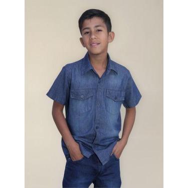 Imagem de Camisa Jeans Infantil Manga Curta - 1 Ao 16. - Maximus, Azul, Escuro, 