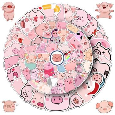 Imagem de 100 peças de adesivos fofos de porco e decalques de animais – Caras de porquinho de vinil à prova d'água em rosa – Ideal para diários, garrafas, laptops, embrulhos de presente – Perfeito para crianças