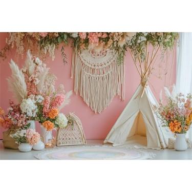 Imagem de YongFoto Pano de fundo de conto de fadas boêmio, 2,1 x 1,5 m, barraca de pampas, fundo fotográfico, aniversário, chá de bebê, berço, cerimônia, festa, bandeira, retratos, sessão de fotos, papel de