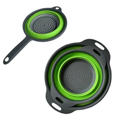 Imagem de Conjunto de escorredor dobrável, coador de cozinha dobrável com alça que economiza espaço, perfeito para drenar macarrão, vegetais e frutas (verde)