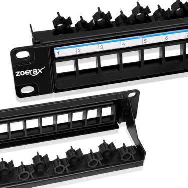 Imagem de ZoeRax Patch Panel em branco de 24 portas, painel de rede UTP com barra de gerenciamento de cabos, para RJ45 CAT5e/CAT6/CAT6A