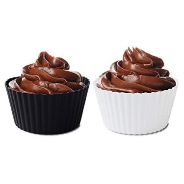 Imagem de Fox Run Forros de silicone preto e branco para muffin e cupcake, conjunto de 12 embalagens de tamanho padrão