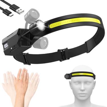 Imagem de Lanterna de LED (1 unidade), lanterna giratória e removível e lâmpada de cabeça de LED COB, luz de testa super brilhante COB 230°, sensor de movimento 2 fontes de luz para local de trabalho, corrida