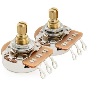 Imagem de Musiclily Potenciômetros Pro HD A1M+B1M de latão métrico dividido curto 6,5 mm áudio linear para baixo de guitarra elétrica estilo Jazzmaster (conjunto de 1A1B)