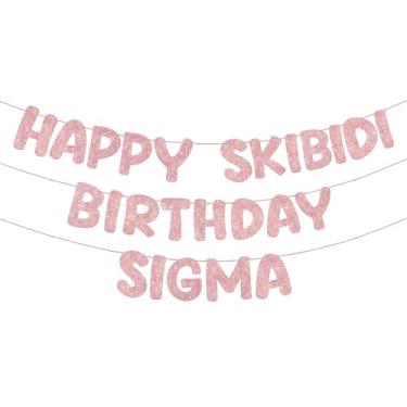 Imagem de Fulmoon Pre Strung Happy Skibidi Birthday Sigma Banner Glitter Funny Zoomer Gen Z Slang Birthday Party Supplies Gen Z Slag Party Decorations Sign Gift(Rose Gold)