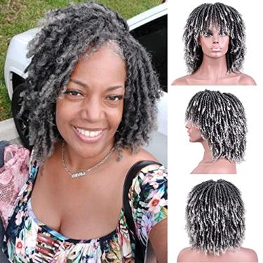 Imagem de SUN LOCS Perucas curtas de 15 cm para mulheres e homens negros com clipes, peruca sintética sintética trançada Afro Twists Dreadlocks Perucas de substituição de cabelo inteiro (1B/Cinza#)