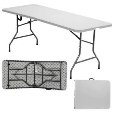 Imagem de Mesa Portátil Dobrável 1,80m x 75cm vira maleta branca - Tiger, 1.80m 